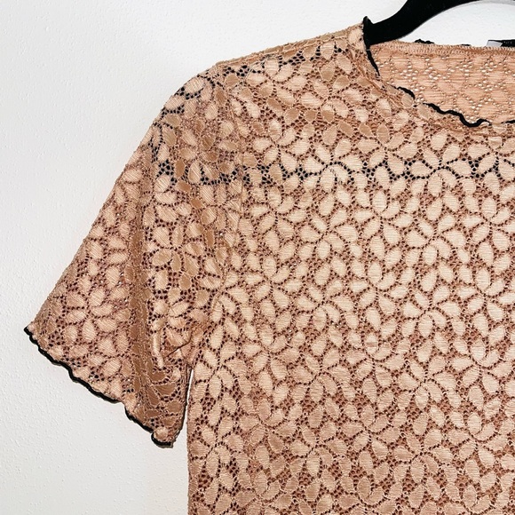 Zara Trafaluc Peach Allover Sheer Lace High Neck Boxy Top Small Women’s - Picture 3 of 9
